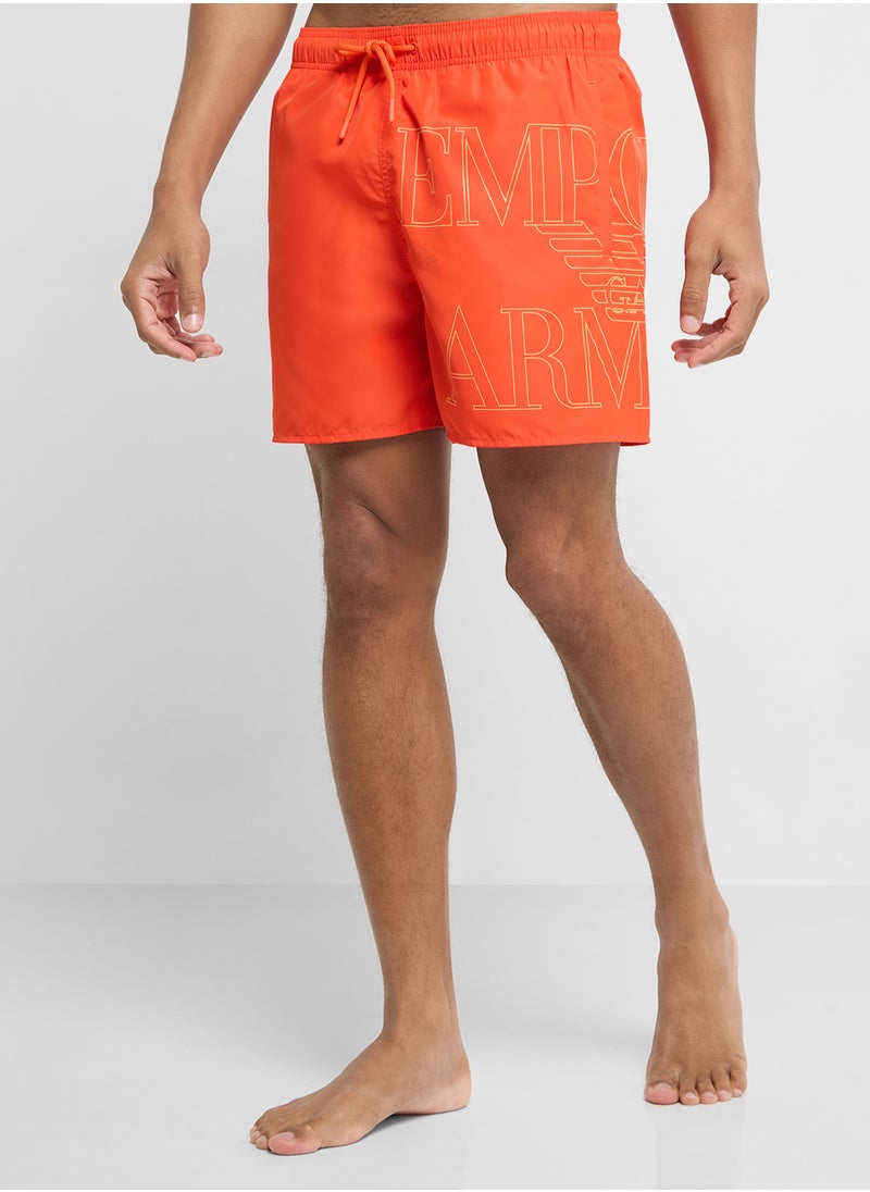 EMPORIO ARMANI - Beachwear Logo  Drawstring Shorts - Image 1