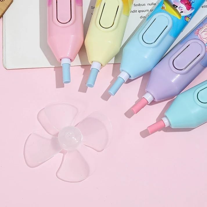KRAFTMASTERS® Cute Anime Cartoon Electric Eraser Pencil with Fan Electric Automatic Eraser Children's Creative Gift Multifunctional Stationery(1 Pack)(As Per Availability Color) - Image 4