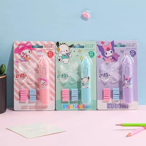 KRAFTMASTERS® Cute Anime Cartoon Electric Eraser Pencil with Fan Electric Automatic Eraser Children's Creative Gift Multifunctional Stationery(1 Pack)(As Per Availability Color) - Image 2
