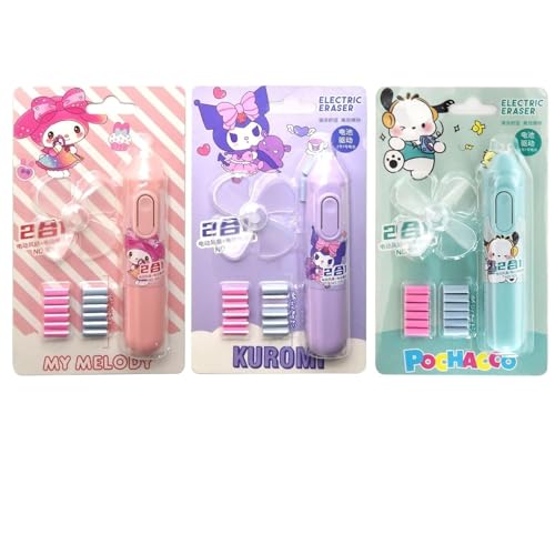 KRAFTMASTERS® Cute Anime Cartoon Electric Eraser Pencil with Fan Electric Automatic Eraser Children's Creative Gift Multifunctional Stationery(1 Pack)(As Per Availability Color) - Image 1