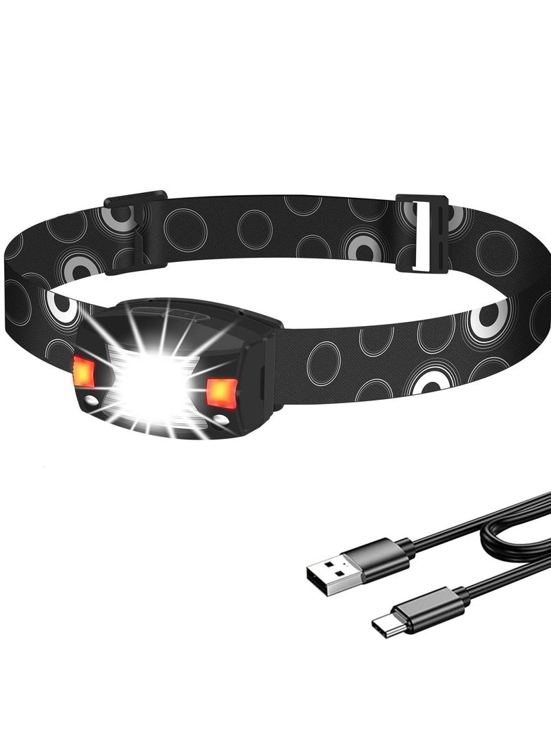 Rechargeable Headlamp with Red Light, Super Bright 350LM Waterproof USB Head Lamp, 5 Modes LED Motion Sensor Headlight for Adults and Kids, Ideal for Outdoor Camping, Running, Fishing  - Image 1