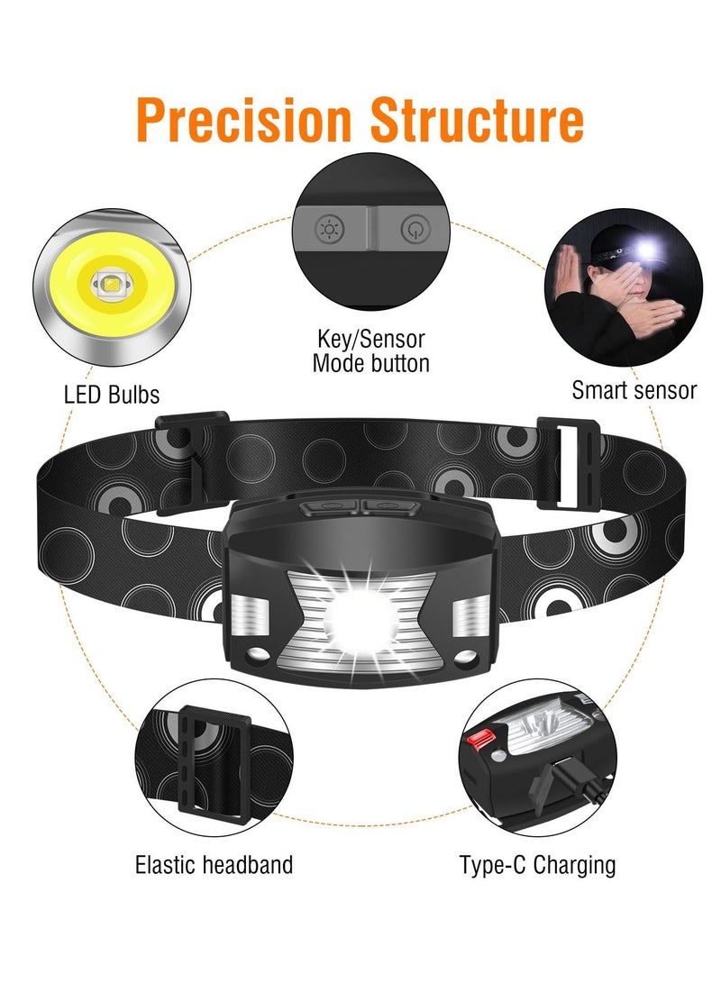 Rechargeable Headlamp with Red Light, Super Bright 350LM Waterproof USB Head Lamp, 5 Modes LED Motion Sensor Headlight for Adults and Kids, Ideal for Outdoor Camping, Running, Fishing  - Image 5