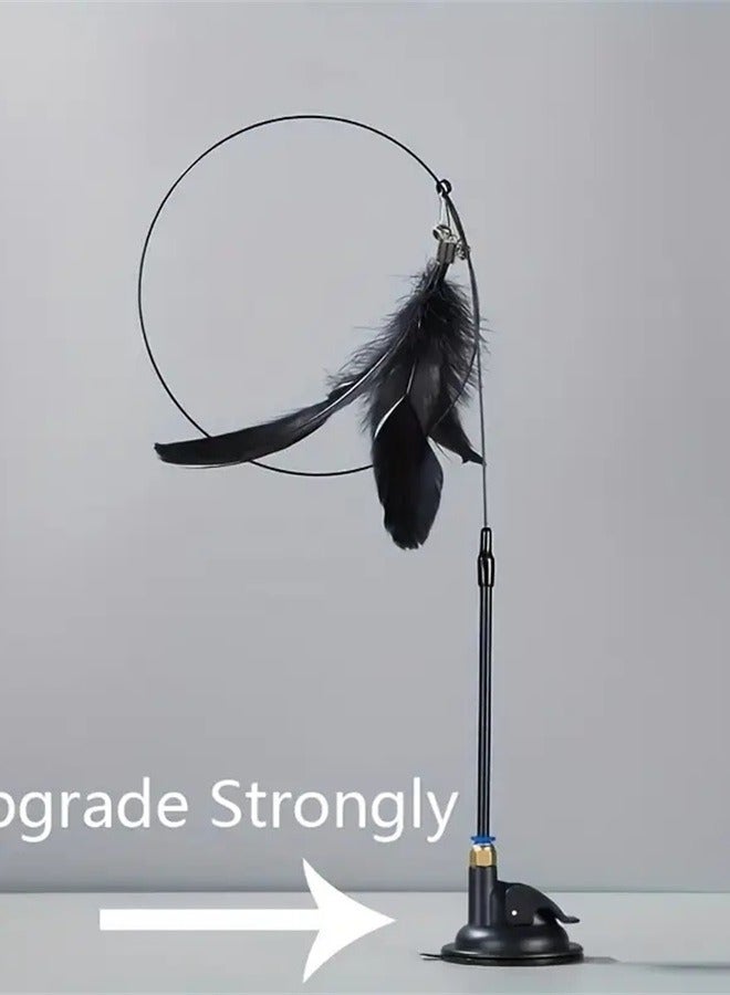 Long pole powerful suction cup funny cat stick-replaceable black feather head with bell - Image 3