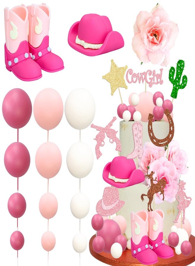 Ephlyn 33 Pack Cowgirl Cake Decorations Cowgirl Hat and Boot Cake Toppers Western Cowgirl Birthday Baby Shower for Western Theme Party Favors Supplies Pink - Image 1