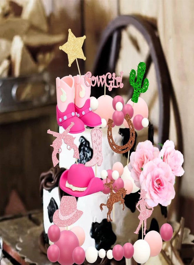Ephlyn 33 Pack Cowgirl Cake Decorations Cowgirl Hat and Boot Cake Toppers Western Cowgirl Birthday Baby Shower for Western Theme Party Favors Supplies Pink - Image 5