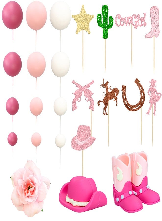 Ephlyn 33 Pack Cowgirl Cake Decorations Cowgirl Hat and Boot Cake Toppers Western Cowgirl Birthday Baby Shower for Western Theme Party Favors Supplies Pink - Image 3