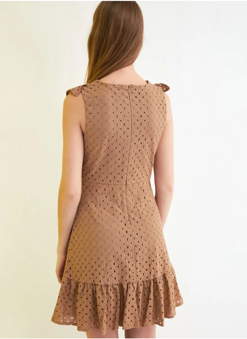 trendyol Ruffle Detail Embroidered Dress