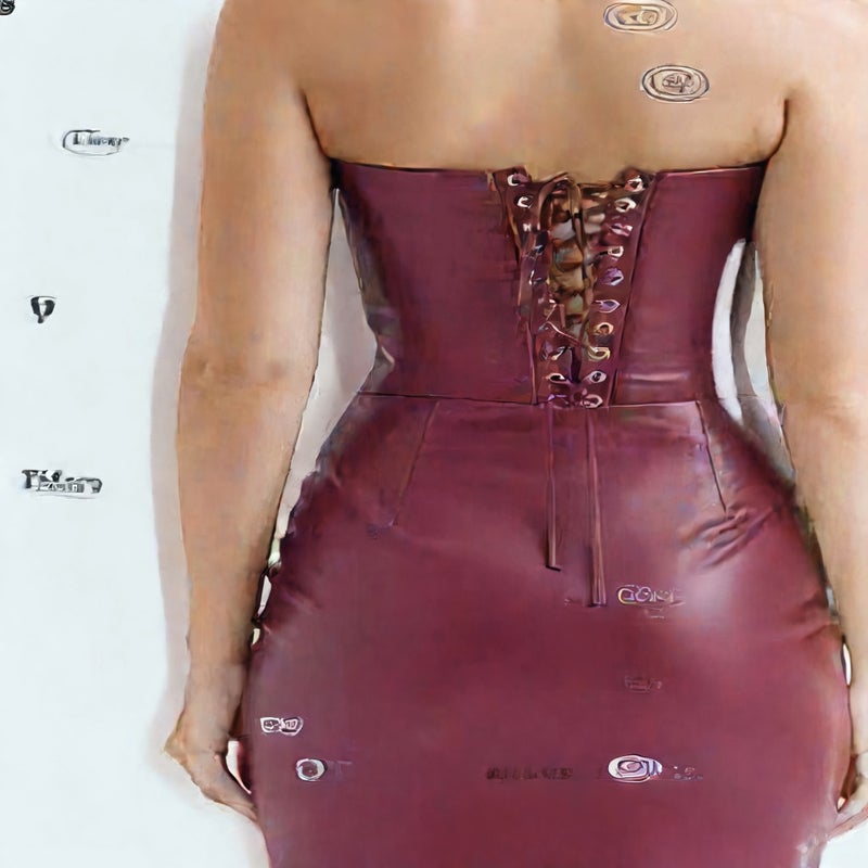 Leather Bodycon Dress with Side Slit, Backless Lace-Up Midi Evening Gown - Image 2