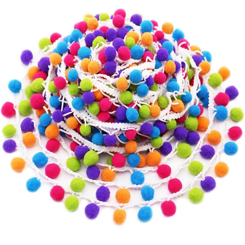 SOOKOO 5 Yards Handmade Rainbow Pom Pom Ball Fringe Trim Ribbon Sewing Fabric DIY Craft