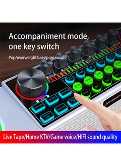 FlashHawk Microphone Kit with Live Sound Card, Adjustable Mic for Home KTV / Live Broadcast / Karaoke, 4000mAh, SY6, White  - Image 3