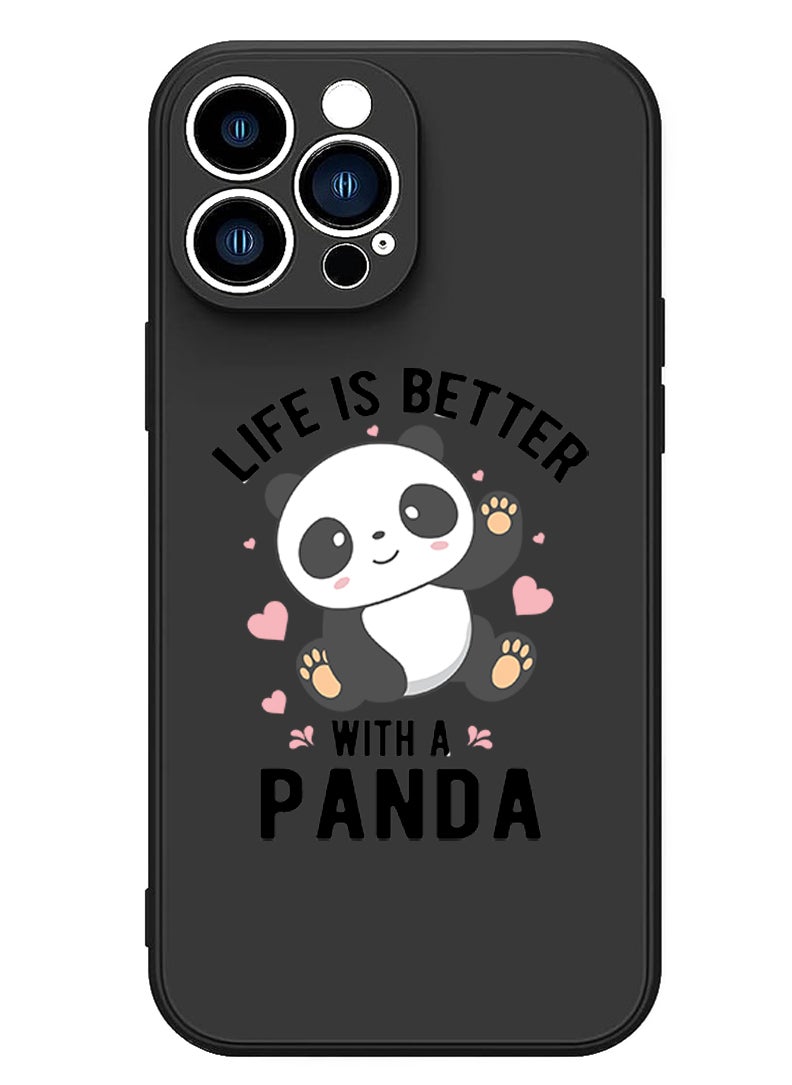 Theodor Protective Slim Fit Case Liquid Silicone Cover with Full Body Protection Anti-Scratch Shockproof Case For iPhone 15 Pro Max Black - Life is better with panda black  - Image 1