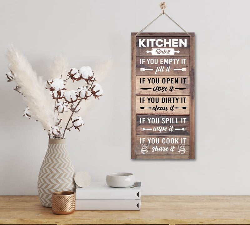 Gkwa Hanging Kitchen Rules Wood Decor Sign, Rustic Kitchen Wooden Signs, Printed Wood Wall Art Sign, Kitchen Door Rules Rustic Sign, Hanging Wood Sign Kitchen Decor, Funny Farmhouse Kitchen Wall Décor - Image 2