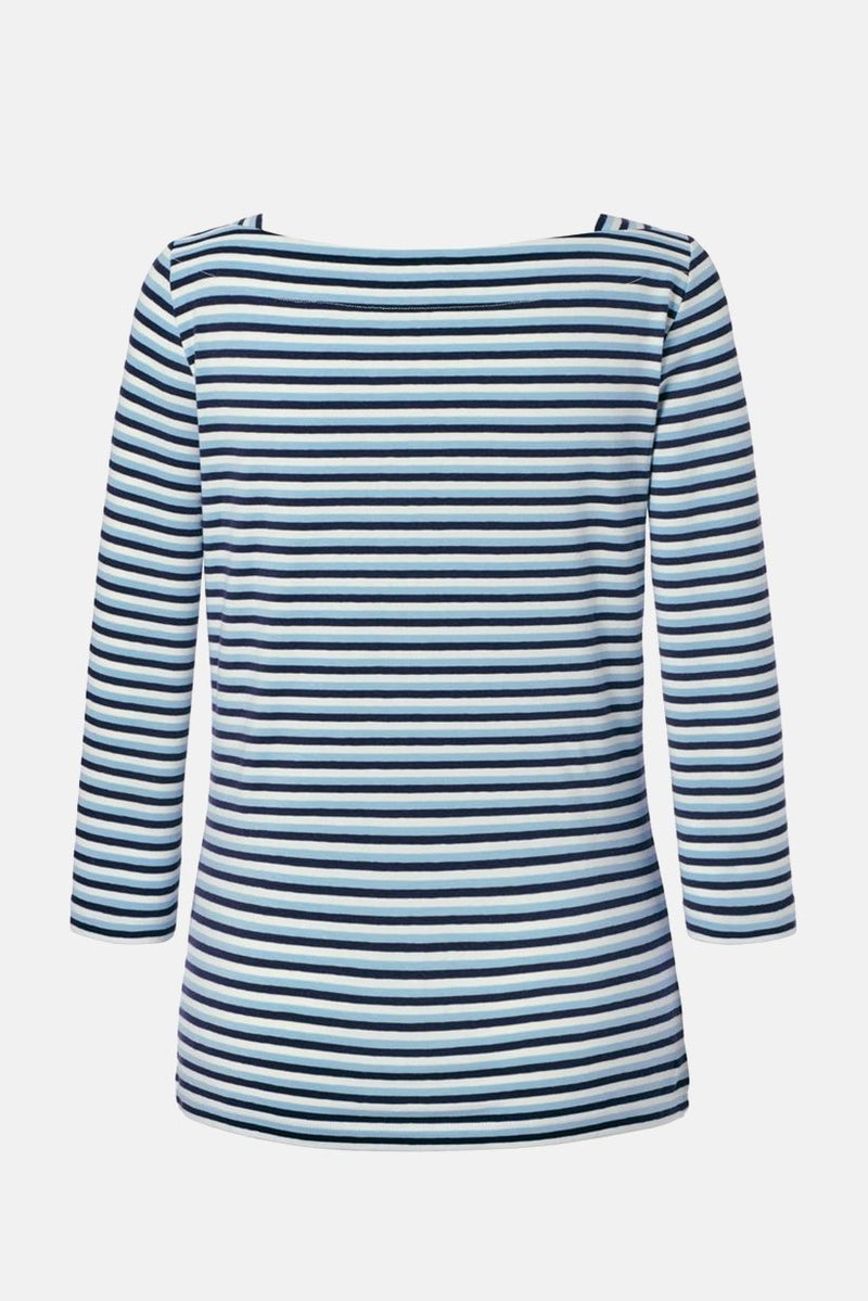 Tchibo Women Boat Neck 3/4 Sleeves Stripe Top, White Combo - Image 2