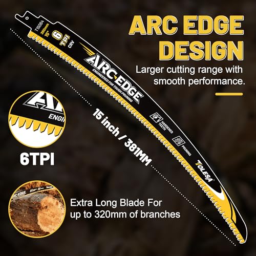 TOLESA 15in. Japanese Teeth Reciprocating Saw Blade, Arc Edge Wood Pruning Saw Blades 6TPI for Tree Trimming, Wood Cutting, Durable & Sharp, 3 Pieces - Image 2