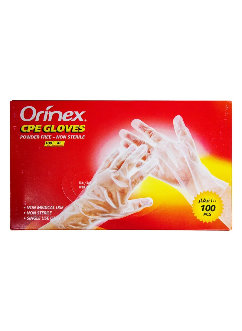 Orinex Cpe Gloves Powder Free Non Sterile X-Large Medium Size 100 pcs