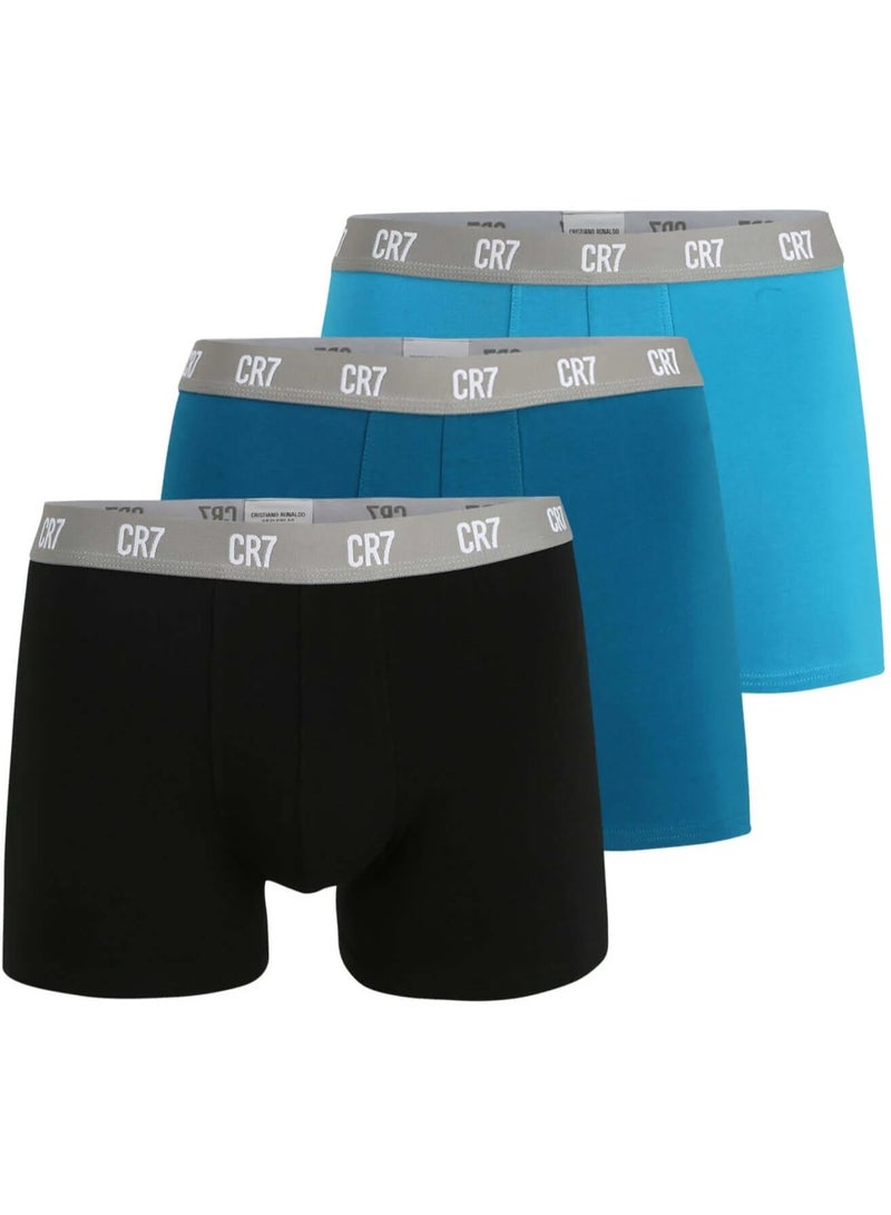 CR7 Men’s 3‑Pack Trunk Underwear – Stylish Black, Teal & Blue Cotton Stretch Trunks Comfortable Daily Support - Image 1