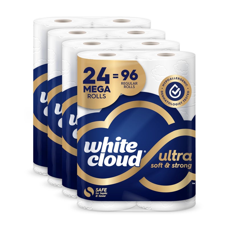 White Cloud Ultra Soft & Strong Toilet Paper, 4 packs of 6 Mega Rolls = 96 Regular Rolls - Image 1