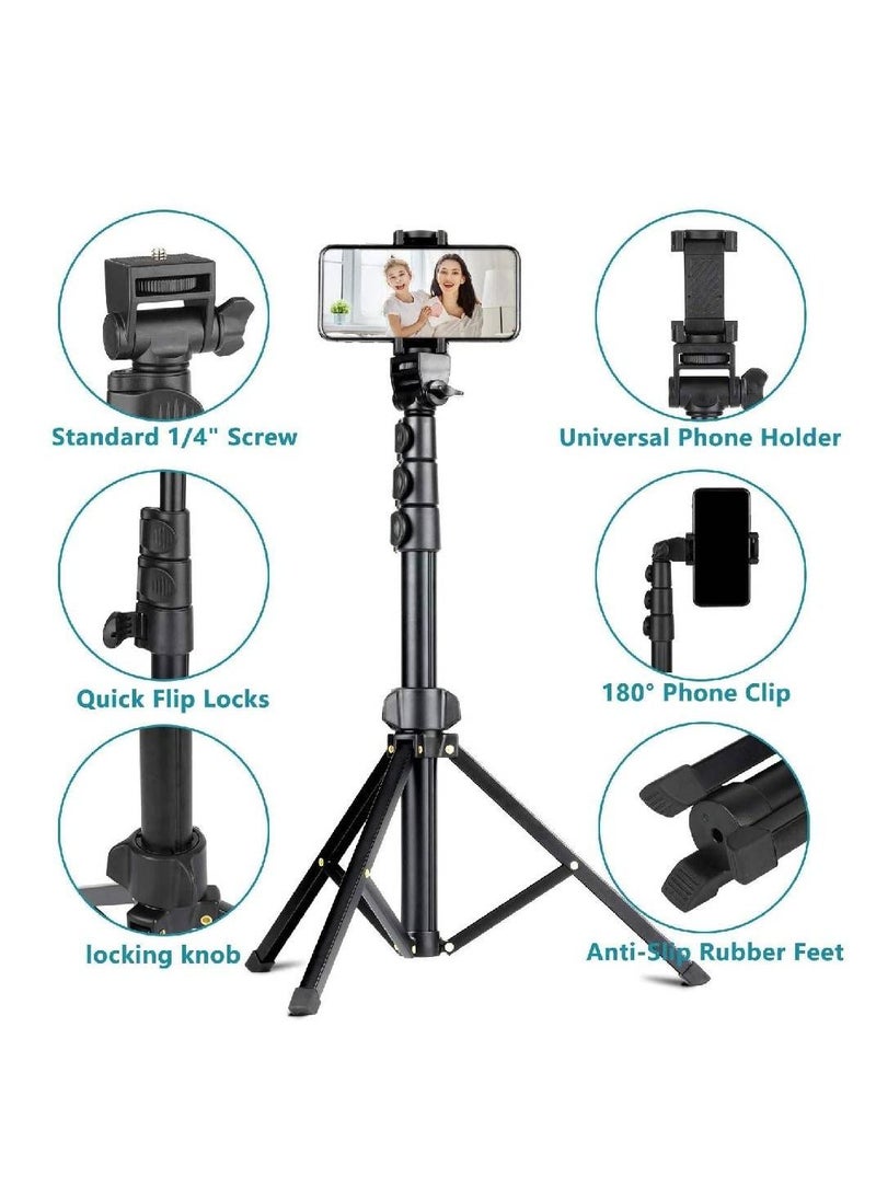 Generic - Selfie Stick Tripod with Bluetooth Remote Universal Phone Clip Heavy Duty Aluminum Alloy Extendable For iPhone Android Phone Small Camera Black - Image 1