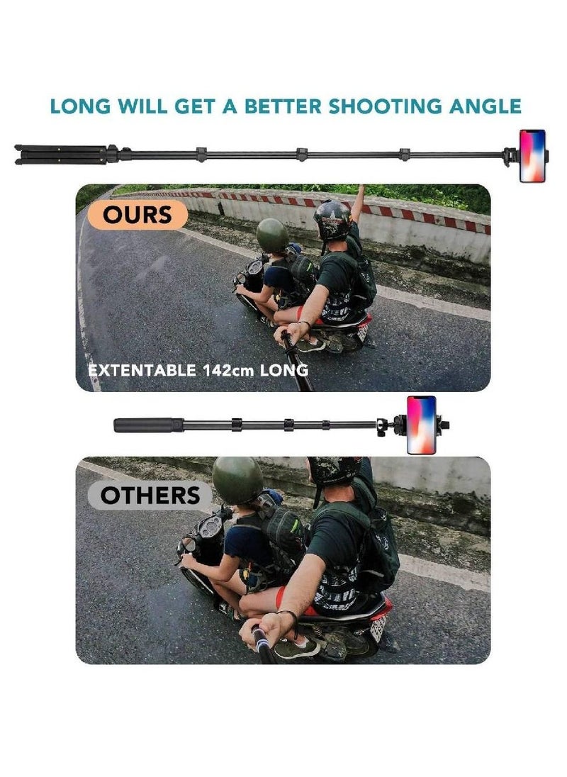 Generic - Selfie Stick Tripod with Bluetooth Remote Universal Phone Clip Heavy Duty Aluminum Alloy Extendable For iPhone Android Phone Small Camera Black - Image 1
