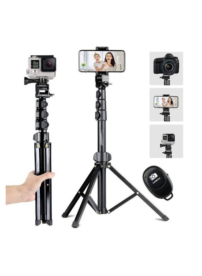 Generic - Selfie Stick Tripod with Bluetooth Remote Universal Phone Clip Heavy Duty Aluminum Alloy Extendable For iPhone Android Phone Small Camera Black - Image 1
