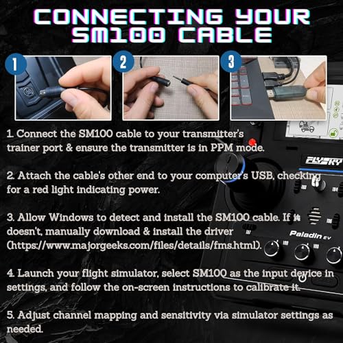 Flysky SM100 USB RC Airplane Drone Flight Simulator Adapter Cable 2.4G for FS-i6 FS-i10 FS-i6 FS-i4 FS-T6 FS-CT68 FS-T4B FS-GT3 TH9X GT2 Remote Controller Transmitter to Computer Simulator Software - Image 3