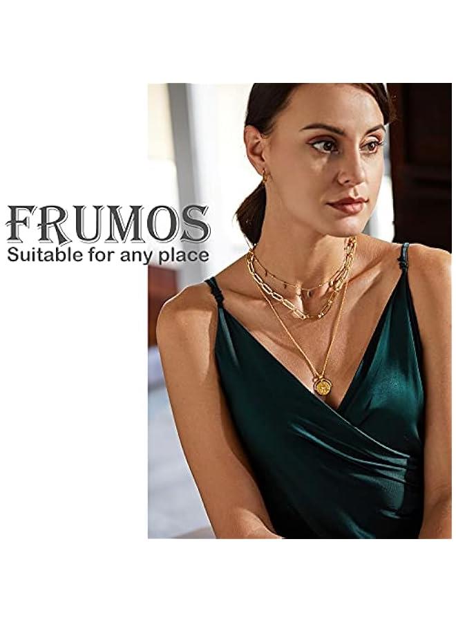 Arabest Dainty Layered Choker Necklace 18k gold Plated Y Pendant Commemorative coin Necklace Multilayer Bar Disc Necklace Adjustable Layering Choker Necklaces fashion jewelry for Women Girls - Image 5