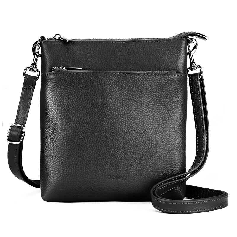 befen Small Black Genuine Leather Crossbody Purses for Women Travel Cross Body Bags with Adjustable Shoulder Strap - Image 1