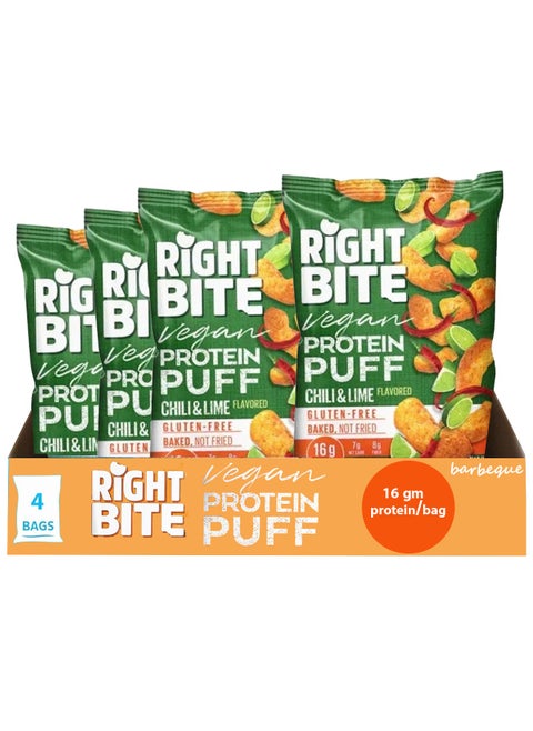 Right Bite Vegan Protein Puff, Gluten Free, Baked Not Fried 16g Protein 50g (PACK OF 4, CHILLI & LIME)