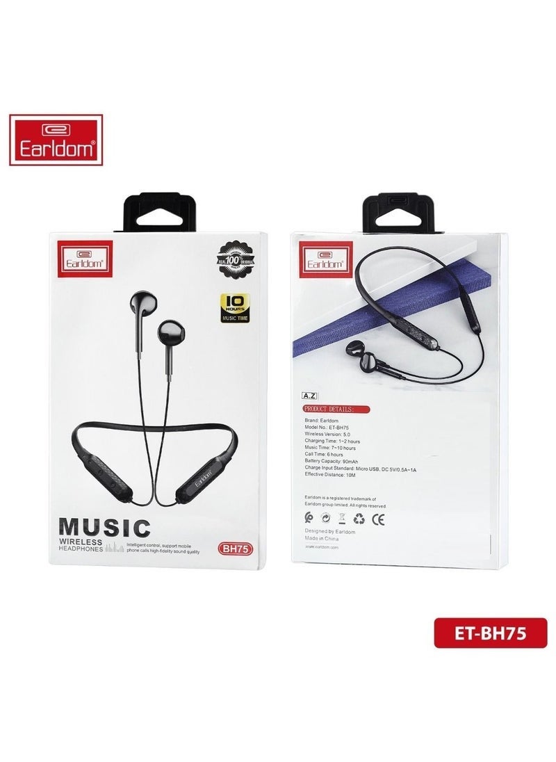 Earldom ET-BH75 Neckband Bluetooth Earphones – Bluetooth 5.0, 7–10 Hours Playback, Magnetic Earbuds, Comfortable Neckband Design – Ideal for Sports, Commuting & Hands-Free Calls - Image 5