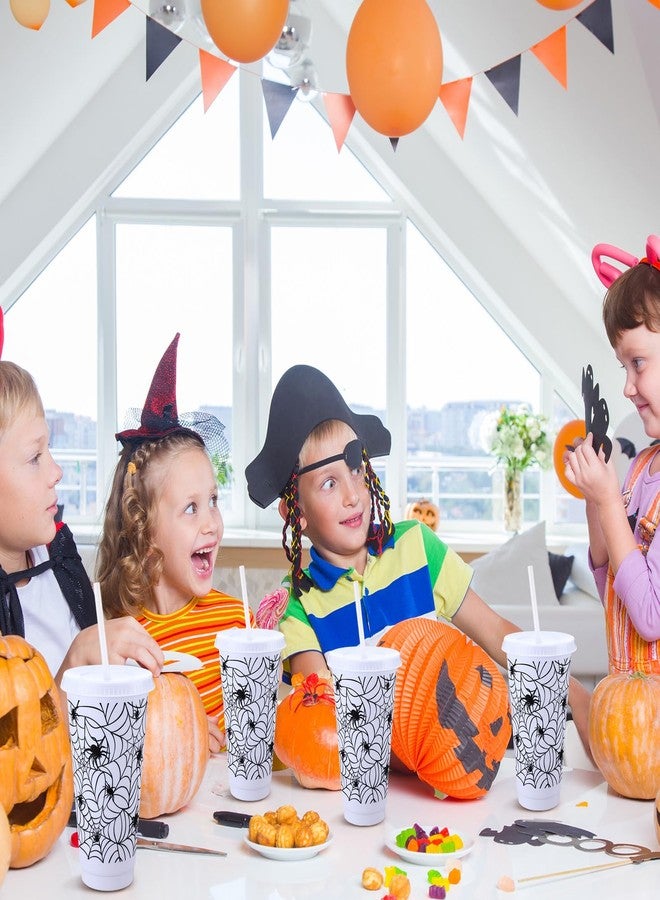 Funnymoom 24 Pcs Halloween Cups with Lids and Straws Spiderweb Halloween Plastic Cups 24 Oz Bulk White Mugs for Kids Adult Spooky Spider Theme Halloween Party Holiday Supplies - Image 5