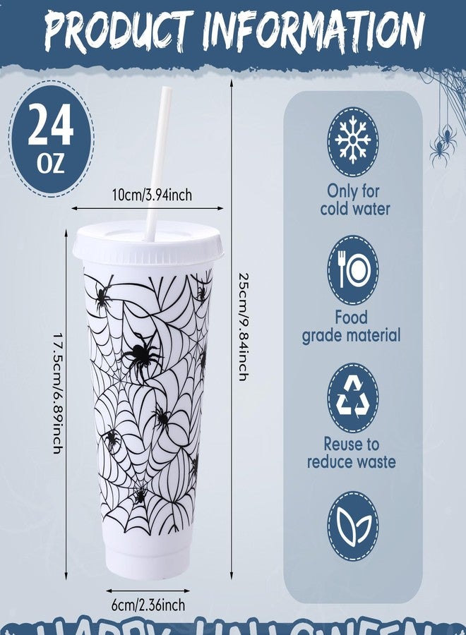 Funnymoom 24 Pcs Halloween Cups with Lids and Straws Spiderweb Halloween Plastic Cups 24 Oz Bulk White Mugs for Kids Adult Spooky Spider Theme Halloween Party Holiday Supplies - Image 2