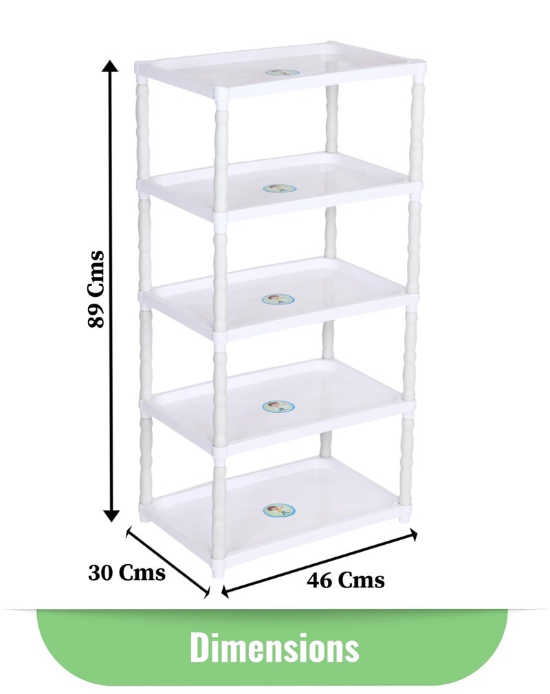 FLIPZON Multipurpose 5-Shelf Plastic Storage Organizer for Clothes, Toys | Portable & Lightweight (White, 5-Tier) - Image 2