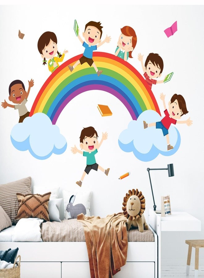 Eutecado Watercolor Rainbow Wall Decals Educational Wall Stickers for Kids Room, Large Rainbow Cloud Wall Decor Students Reading Art Murals Peel and Stick Decorations for Nursery Classroom - Image 1