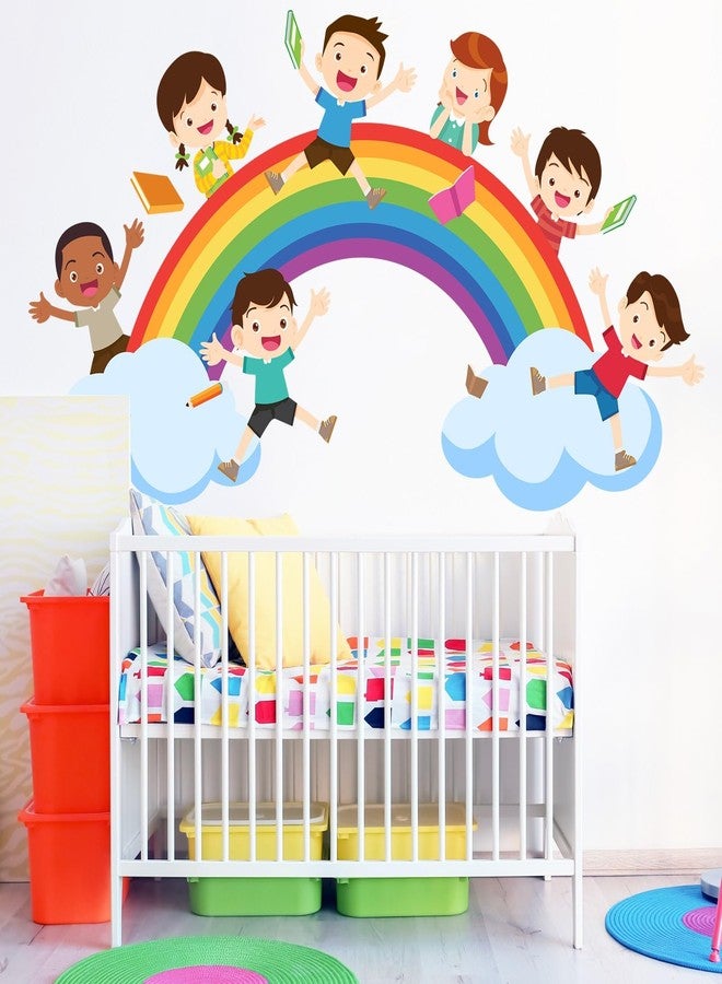 Eutecado Watercolor Rainbow Wall Decals Educational Wall Stickers for Kids Room, Large Rainbow Cloud Wall Decor Students Reading Art Murals Peel and Stick Decorations for Nursery Classroom - Image 2