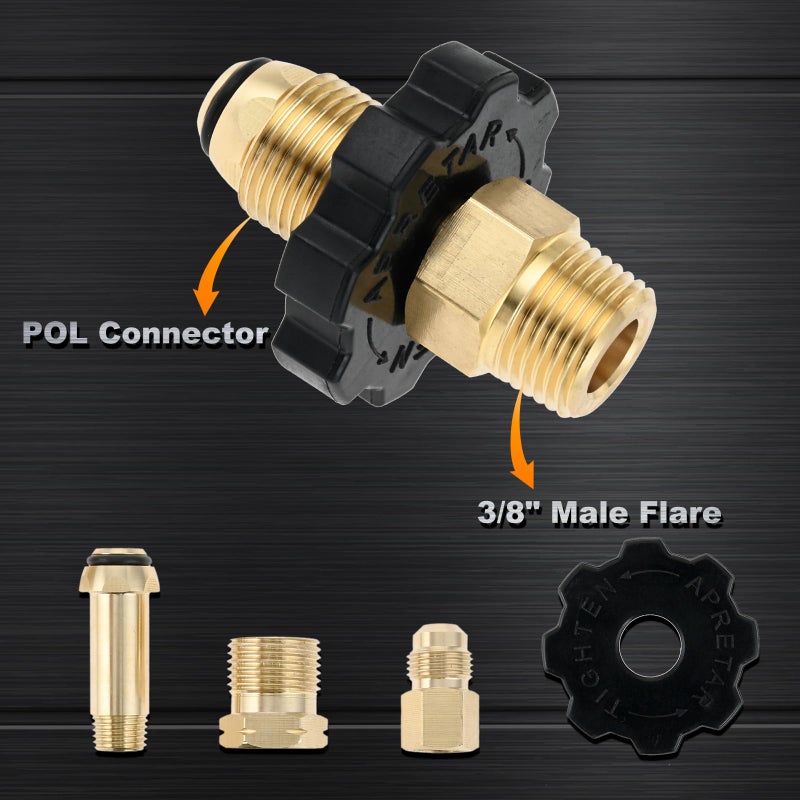 Lemfema Soft Nose POL Propane Gas Tank Adapter Plug with Full Flow for 50lbs Cylinder Tank, with 3/8" Male Flare and 1/2" Male NPT Converter Fitting, Brass - Image 4