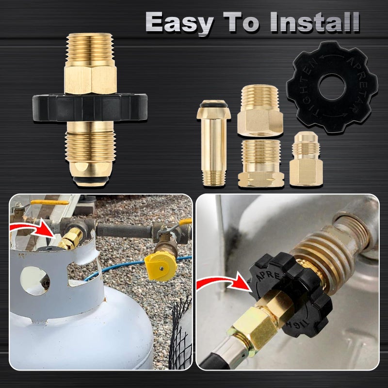 Lemfema Soft Nose POL Propane Gas Tank Adapter Plug with Full Flow for 50lbs Cylinder Tank, with 3/8" Male Flare and 1/2" Male NPT Converter Fitting, Brass - Image 5