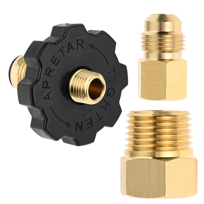 Lemfema Soft Nose POL Propane Gas Tank Adapter Plug with Full Flow for 50lbs Cylinder Tank, with 3/8" Male Flare and 1/2" Male NPT Converter Fitting, Brass - Image 1