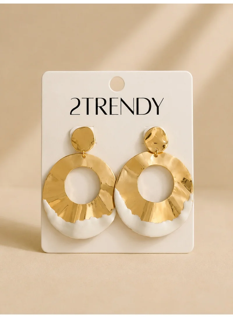 2Trendy Gold & White Open Circle Drop Earrings for Women