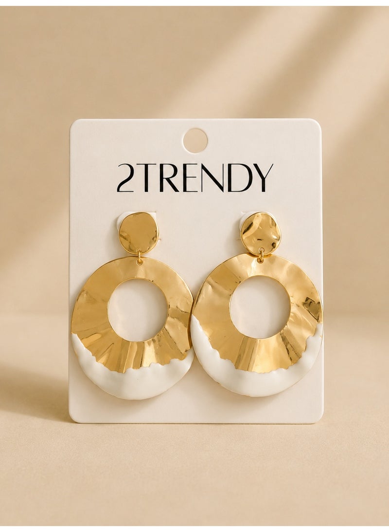 Gold & White Open Circle Drop Earrings for Women