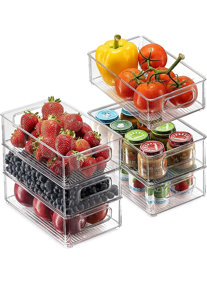 IAF Organizer Bins, U-HOOME 6 Pack Clear Stackable Pantry Food Storage Bins,Fridge,Cabinet,Kitchen Organization and Storage Fridge Organizers and Storage Clear - Image 1