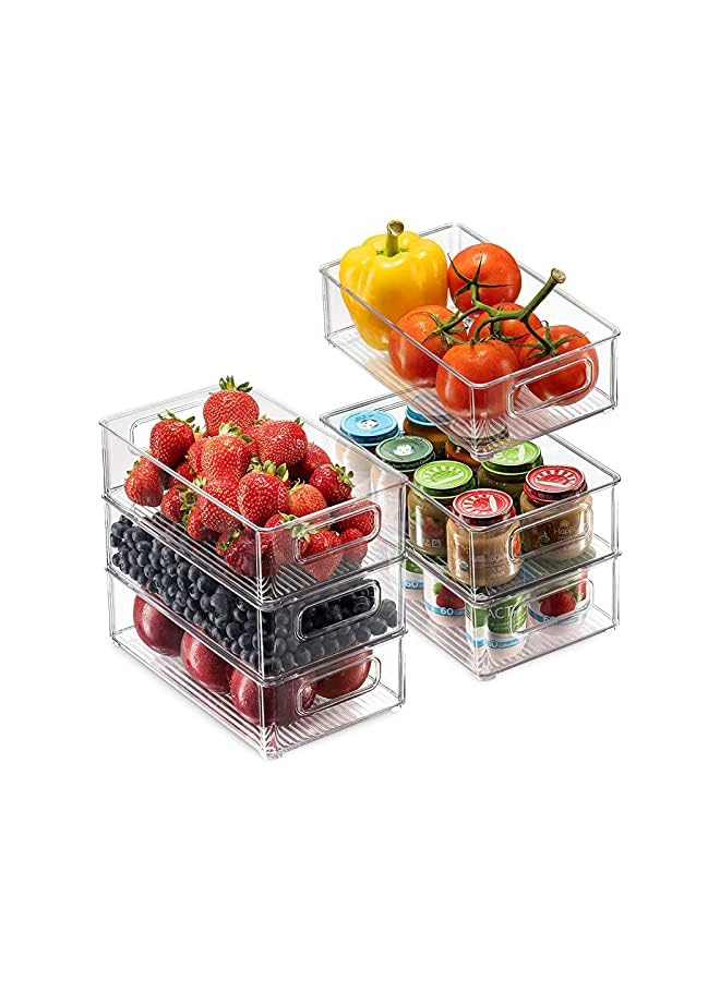 IAF Organizer Bins, U-HOOME 6 Pack Clear Stackable Pantry Food Storage Bins,Fridge,Cabinet,Kitchen Organization and Storage Fridge Organizers and Storage Clear - Image 2