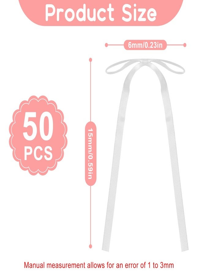 GDFYMI 50 Pcs White 2.3''x5.9'' Satin Ribbon Bows, Small Twist Tie Bow Twist Tie Bows Premade Bow for Treat Bags, Birthday Party Decorations, Cake Balloons Crafts (White - Image 2