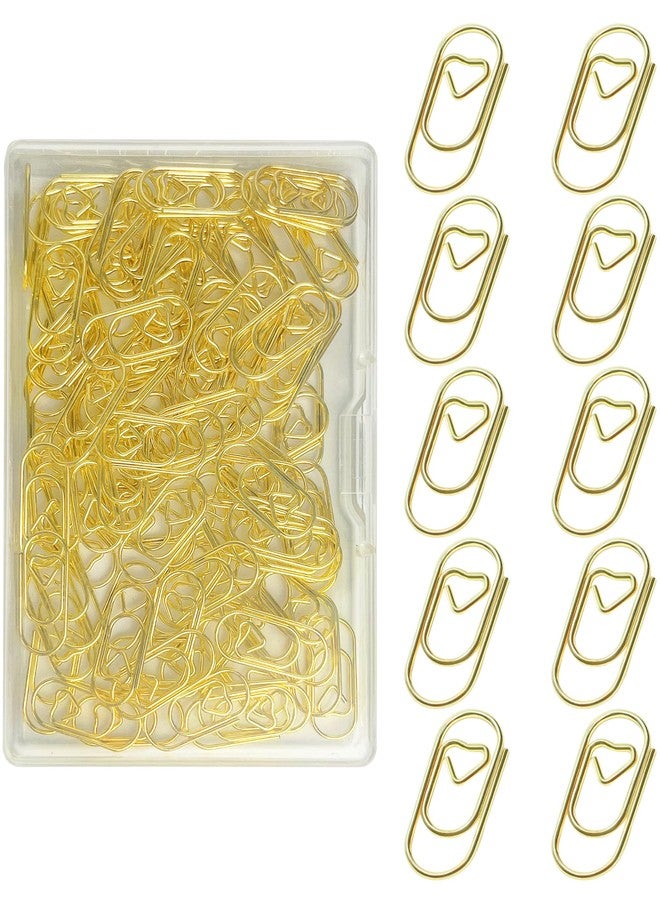 QUJUFIND 100 Pcs Love Heart Shaped Paper Clips, 0.78inch Cute Mini Paperclips for Office School Home (Gold) - Image 1