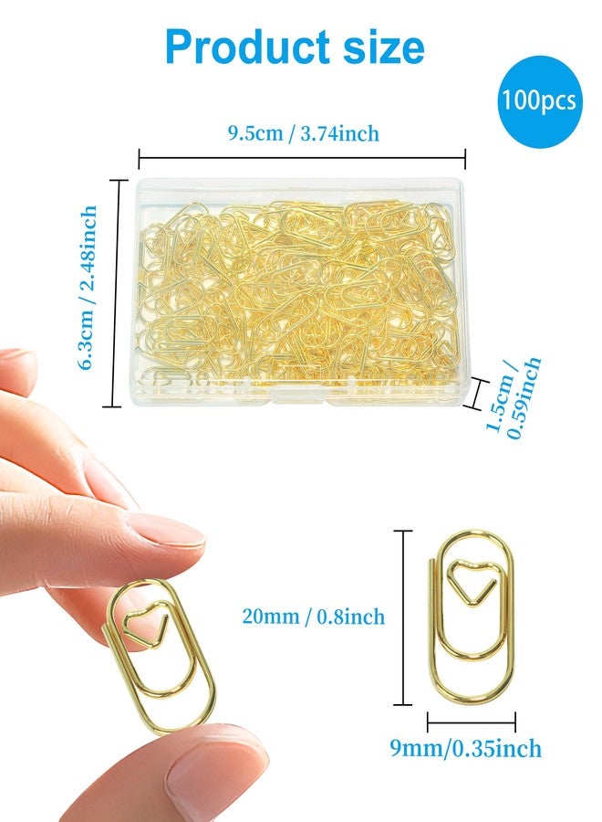 QUJUFIND 100 Pcs Love Heart Shaped Paper Clips, 0.78inch Cute Mini Paperclips for Office School Home (Gold) - Image 2
