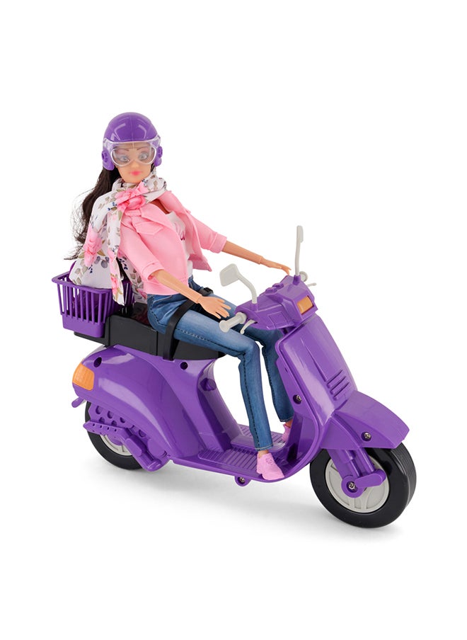 Fulla Doll With Purple Motorbike Includes Jeans, Scarf, Helmet, Schoolbag & Stylish Look With Fun, Great Vehicle For Storytelling Outdoor Play And Creative Imagination For Girls, Perfect For Eid Gifting  - Image 3