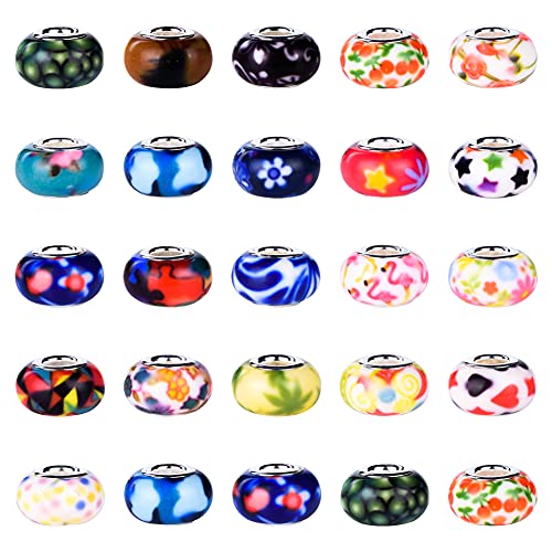 AIPRIDY 120 Pieces Assorted European Craft Beads Large Hole Lampwork Spacer Beads Colorful European Beads for DIY Necklace Bracelet Jewelry Making (Out Flower) - Image 2