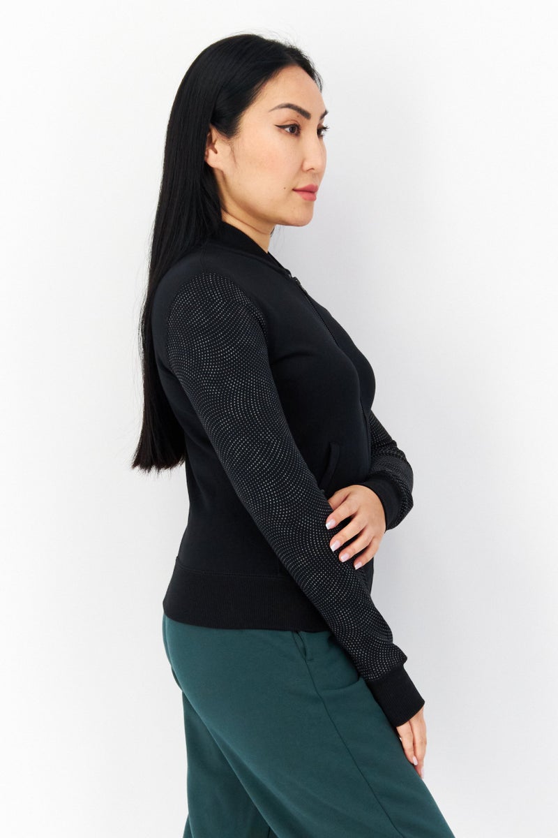 CONVERSE Women Sportswear Fit Full Zip Training Sweatshirt, Black - Image 4