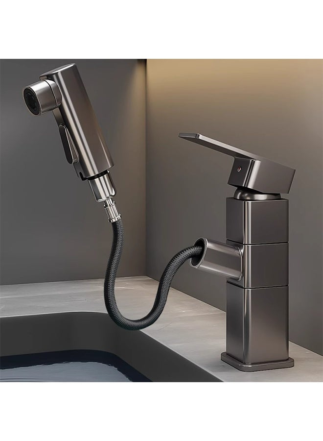 Mandy All-Copper Pull-Out Faucet, Gray Kitchen Faucet, Industrial Commercial Stainless Steel Kitchen Sink Faucet, Suitable for Washbasin, Basin, Hot and Cold Water Bathroom, Toilet, Washbasin Faucet (With 80 Cm Water Inlet Pipe) - Image 2