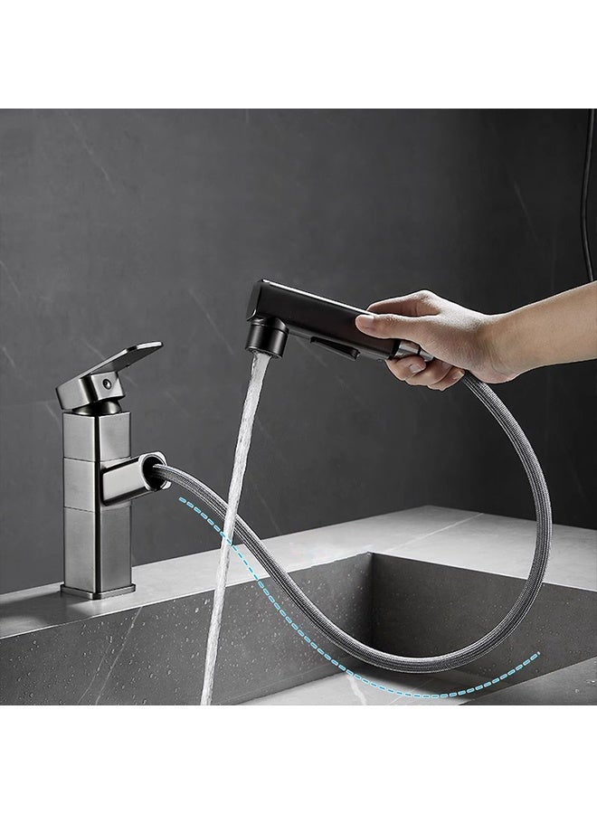 Mandy All-Copper Pull-Out Faucet, Gray Kitchen Faucet, Industrial Commercial Stainless Steel Kitchen Sink Faucet, Suitable for Washbasin, Basin, Hot and Cold Water Bathroom, Toilet, Washbasin Faucet (With 80 Cm Water Inlet Pipe) - Image 5