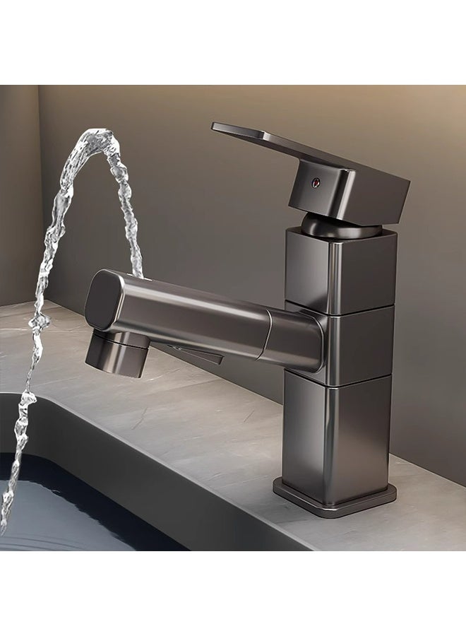 Mandy All-Copper Pull-Out Faucet, Gray Kitchen Faucet, Industrial Commercial Stainless Steel Kitchen Sink Faucet, Suitable for Washbasin, Basin, Hot and Cold Water Bathroom, Toilet, Washbasin Faucet (With 80 Cm Water Inlet Pipe) - Image 3